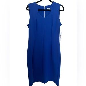 Calvin Klein Size 12 Dress NEW with tag Cobalt Blue Solid Sweetheart Nec…